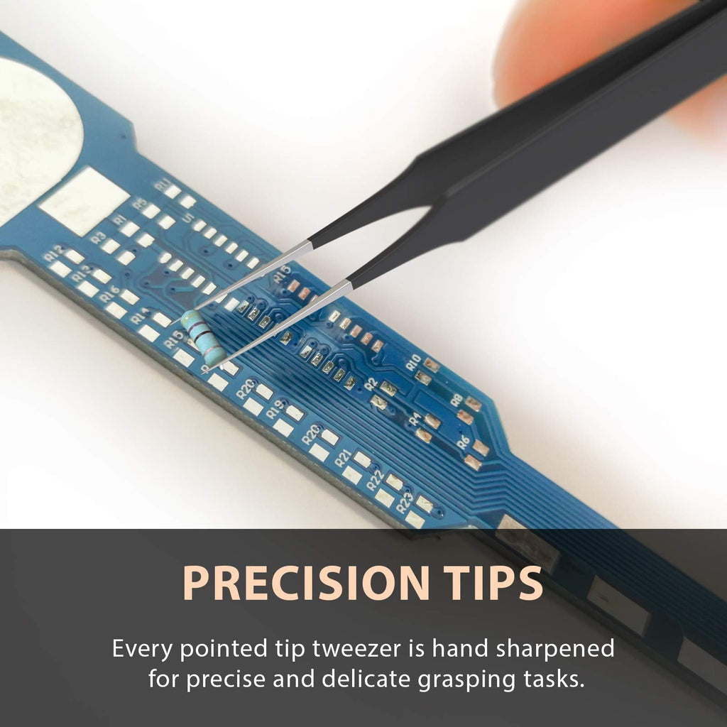 Tweezees Ingrown Hair Tweezers – Pointed Tip, 5-Pack, Black | Precision Stainless Steel