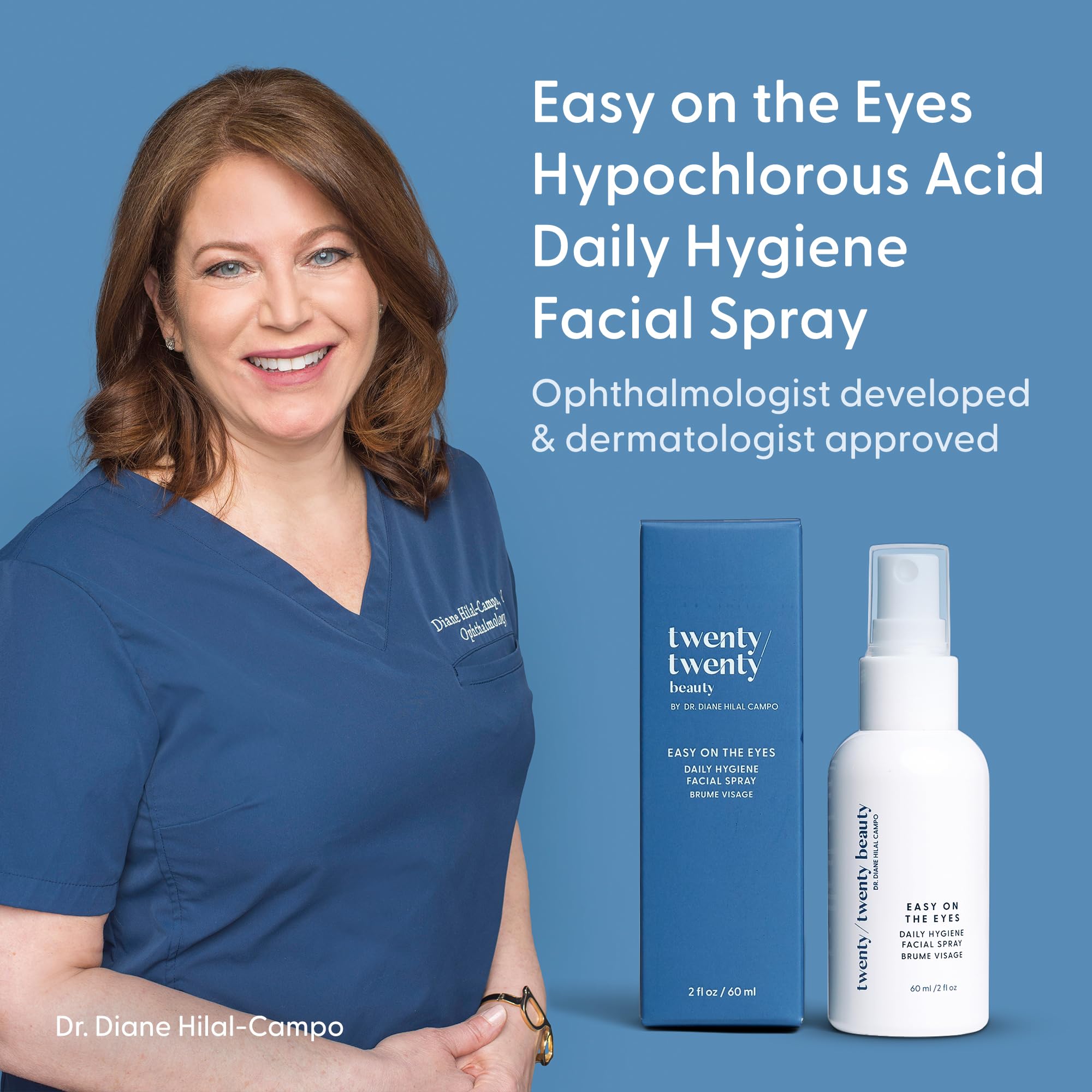 twenty/twenty Easy On The Eyes – 0.02% Hypochlorous Acid Spray for Eyelashes | Safe for Sensitive Skin | Ophthalmologist Developed – 60ml