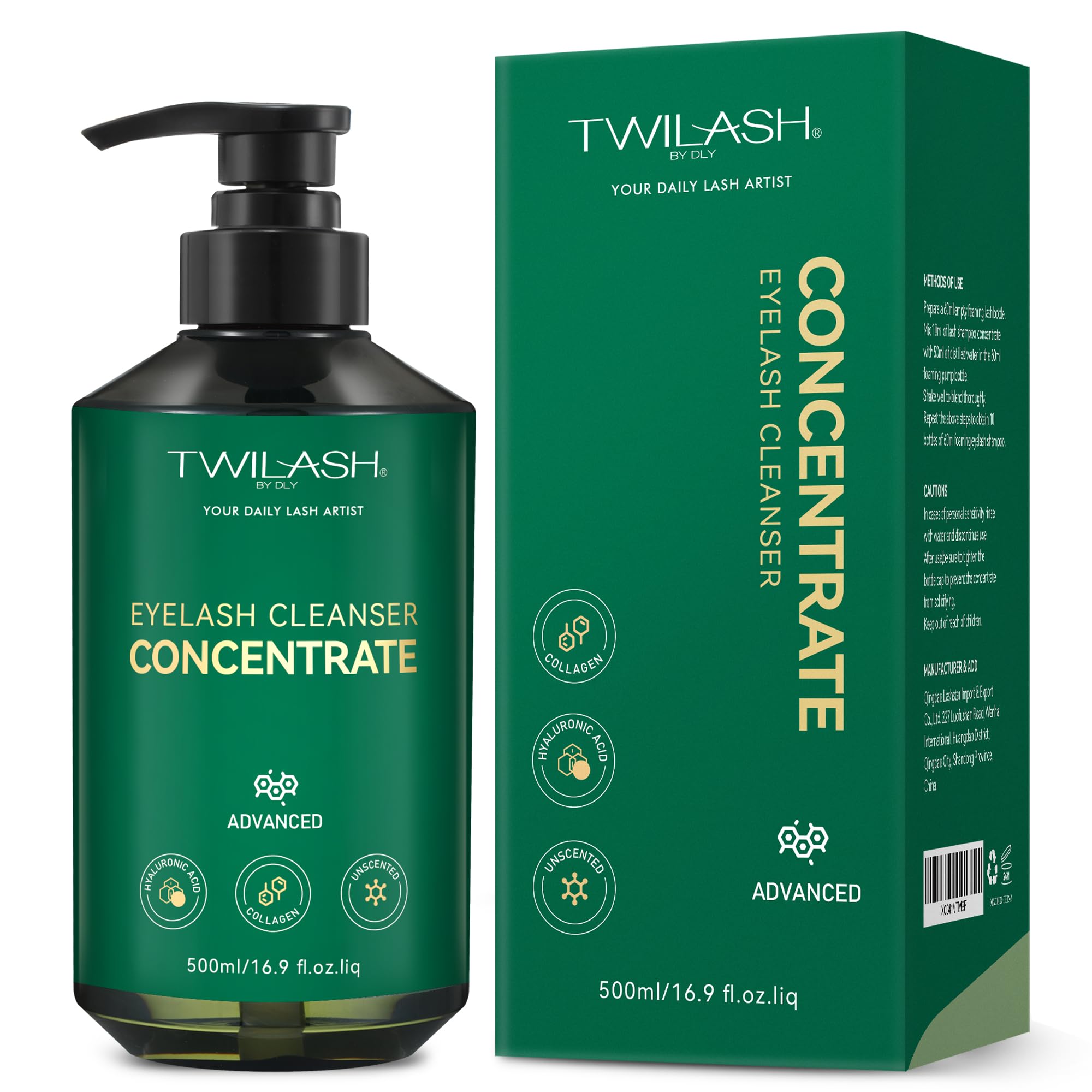 TWILASH BY DLY Eyelash Cleanser Concentrate Bulk 500ml / 17.1oz – Unscented Foaming Lash Shampoo for Extensions | Salon & Home Care – Makes 102.5oz