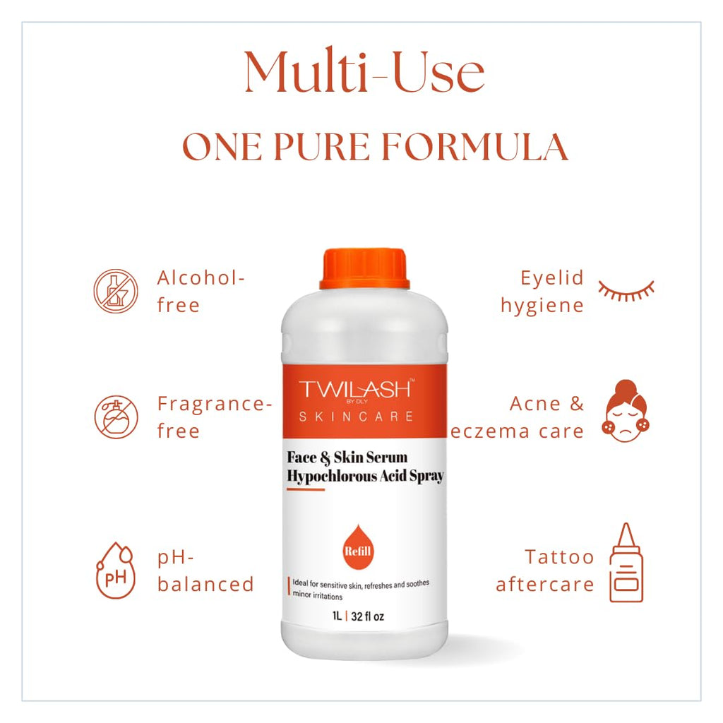 TWILASH BY DLY HOCl Spray Refill | Alcohol-Free Face & Skin Cleanser (32 oz)