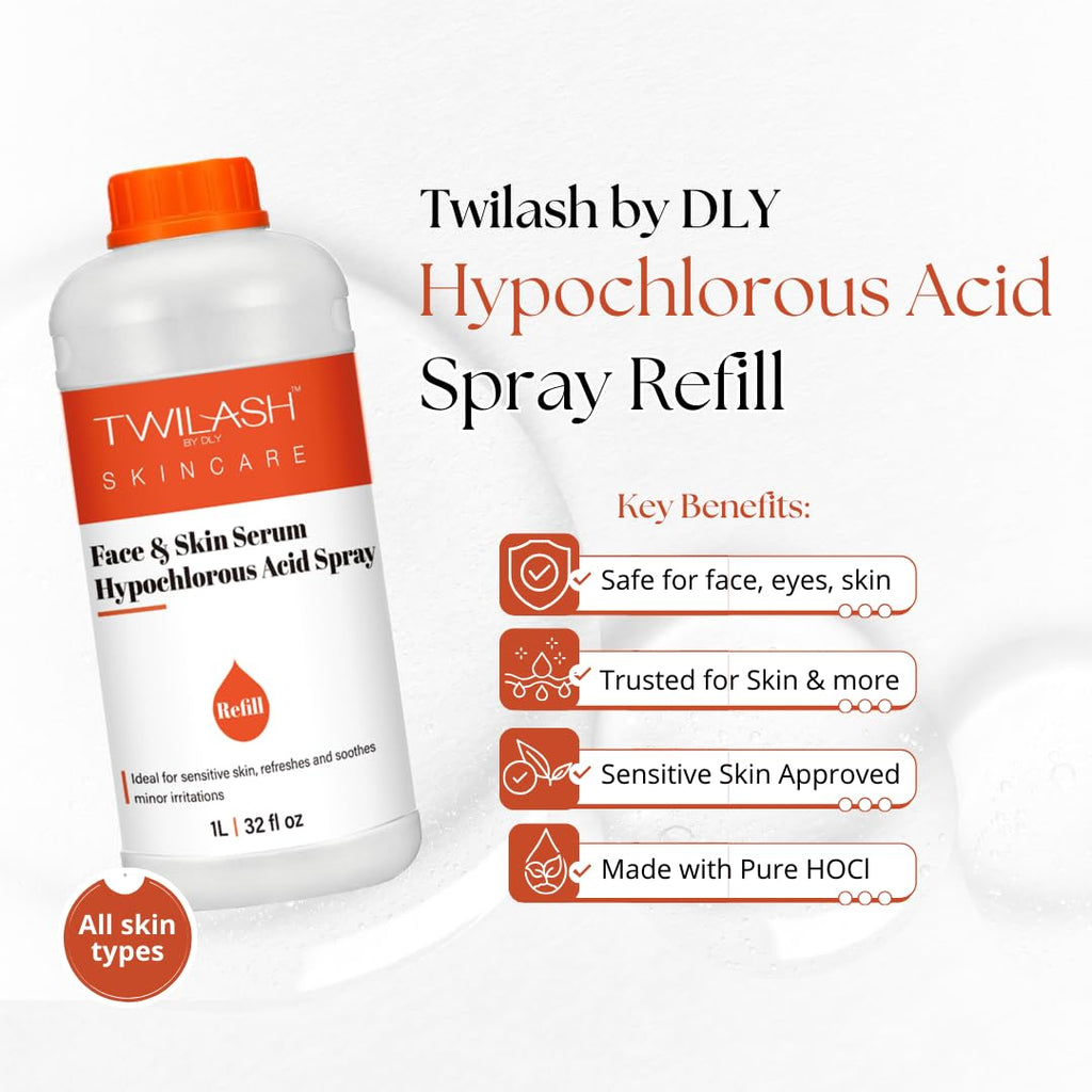 TWILASH BY DLY HOCl Spray Refill | Alcohol-Free Face & Skin Cleanser (32 oz)