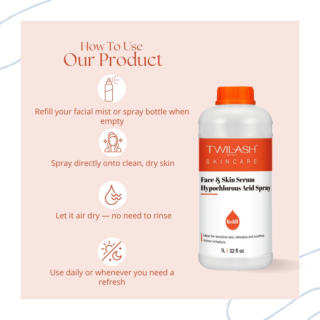 TWILASH BY DLY HOCl Spray Refill | Alcohol-Free Face & Skin Cleanser (32 oz)