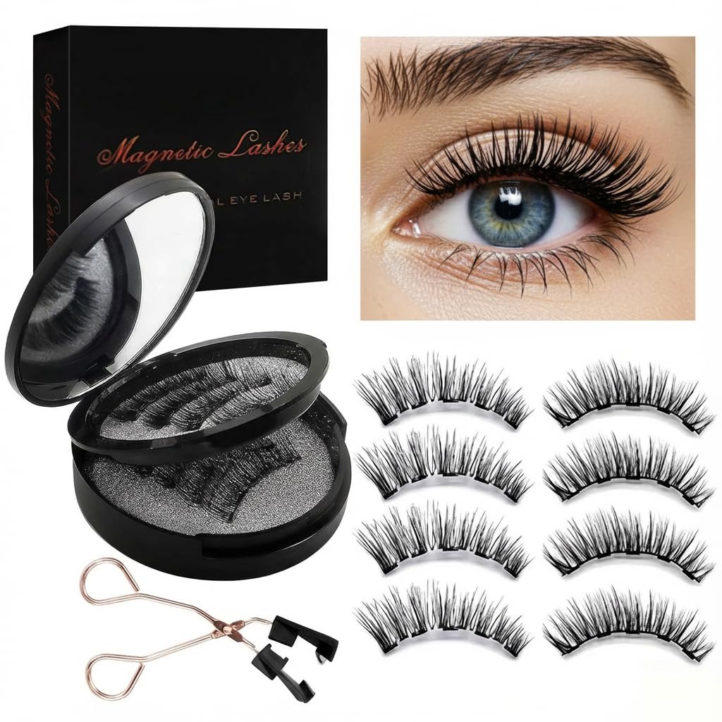 TWMKLP Magnetic Eyelashes with Applicator | 4-Pair Natural Look, Reusable, Glue-Free