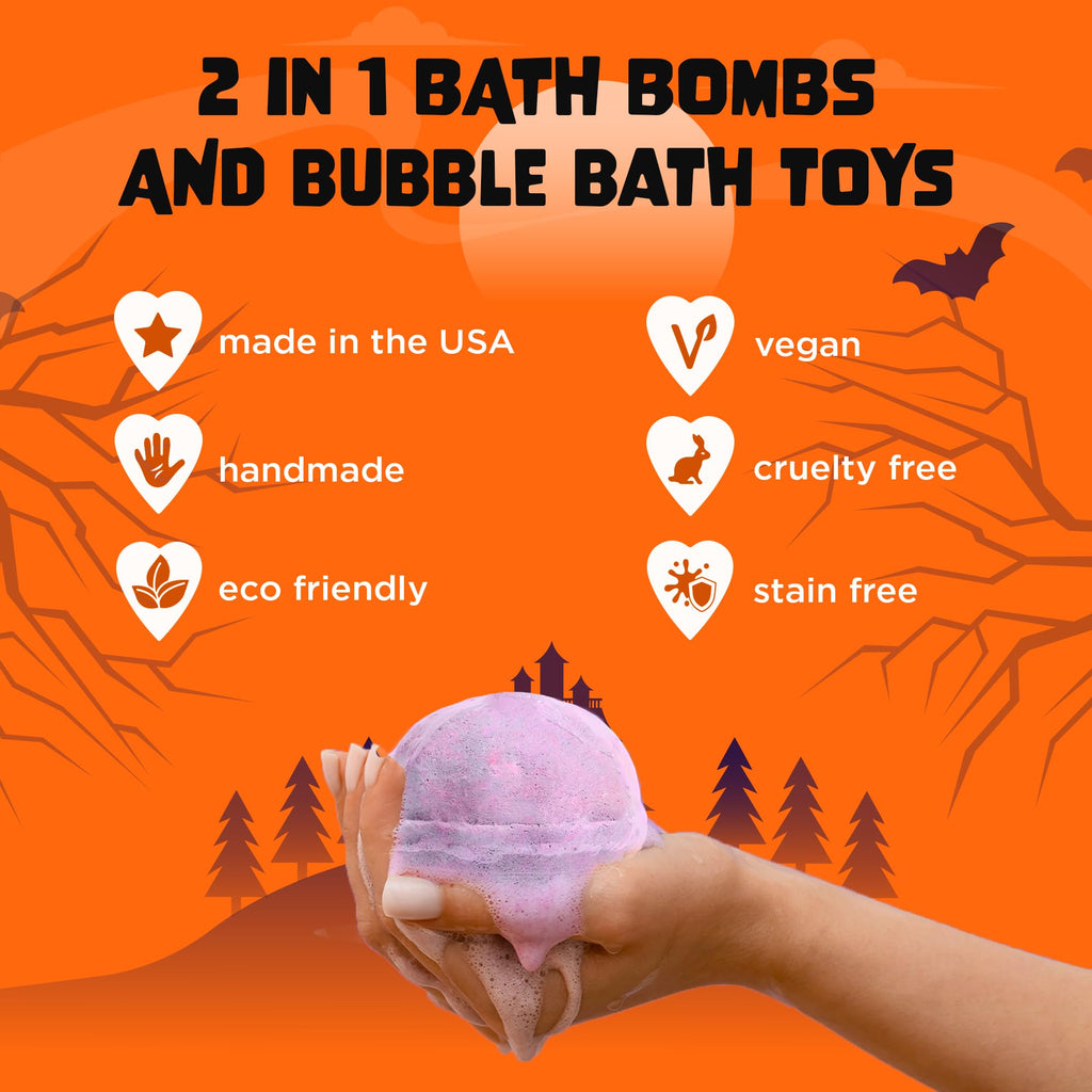 Two Sisters Halloween Bath Bombs 6-Pack with Surprise Toys Inside – Made in USA