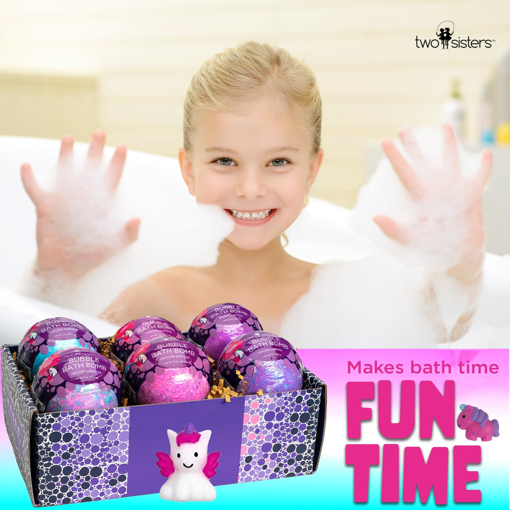 Two Sisters Unicorn Bath Bombs (6 Pack) – Surprise Toy Inside, Fruity Scents, Made in USA