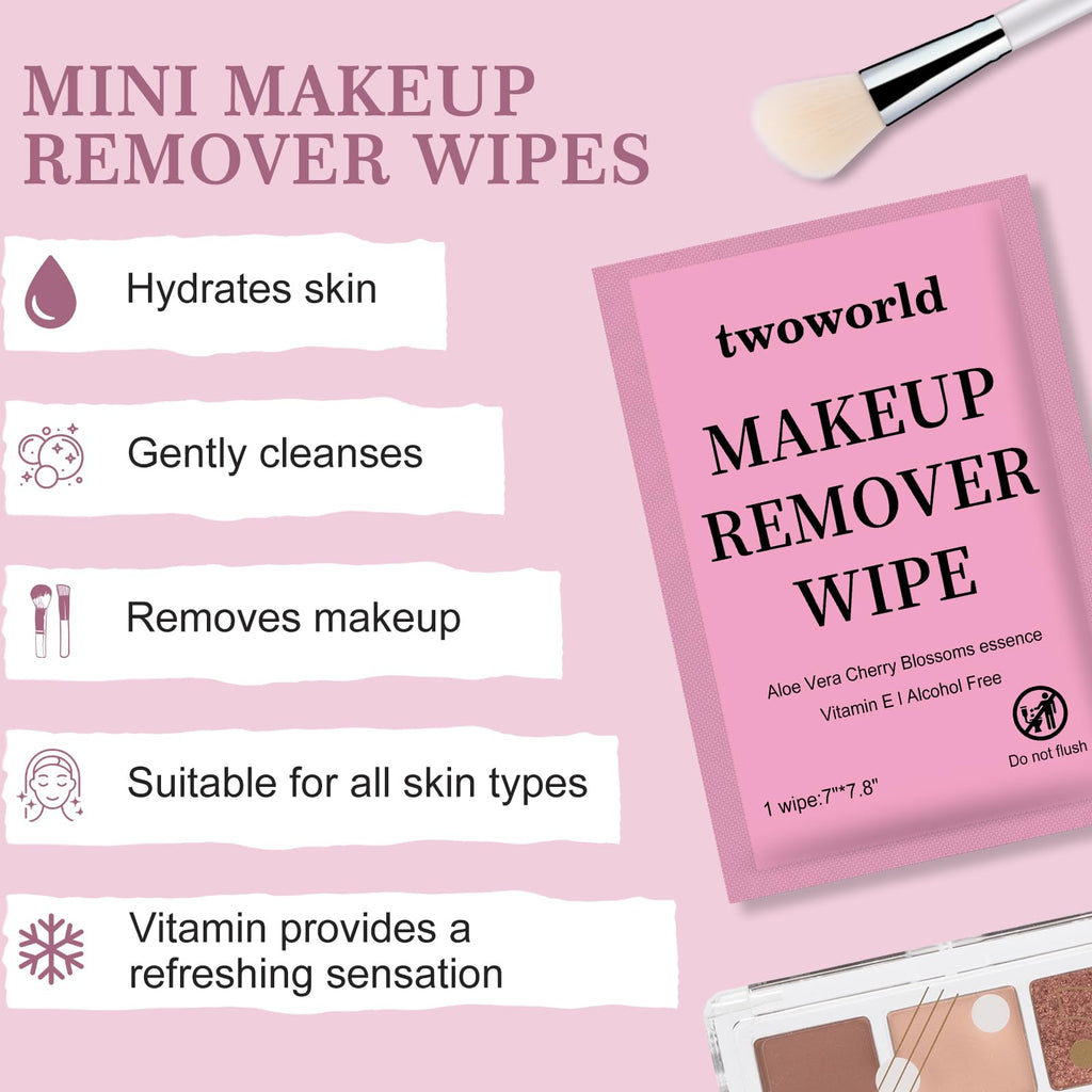 Twoworld Makeup Remover Wipes Bulk – Aloe Vera & Cherry Blossoms, 100 Count (Individually Wrapped)