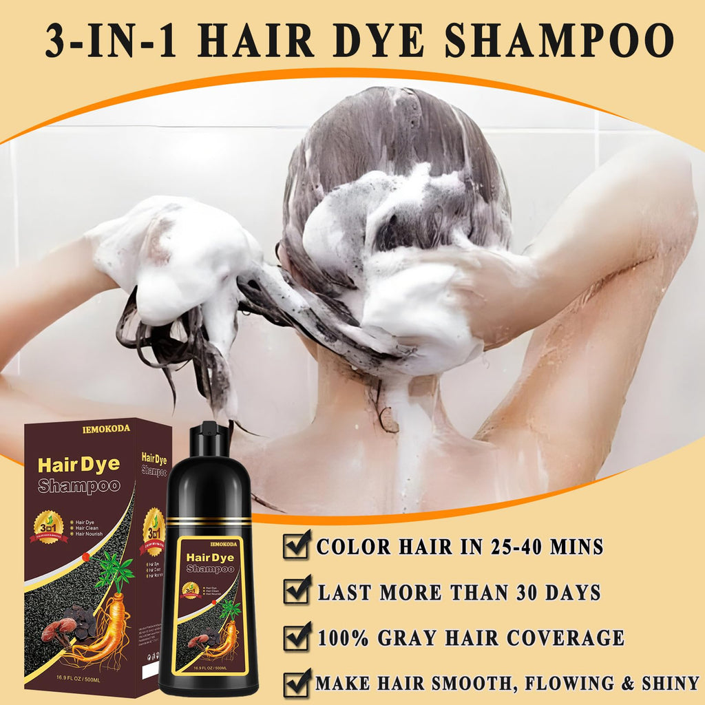 TYAYW Dark Brown Hair Dye Shampoo 3-in-1 for Gray Hair | Natural Color 500ml