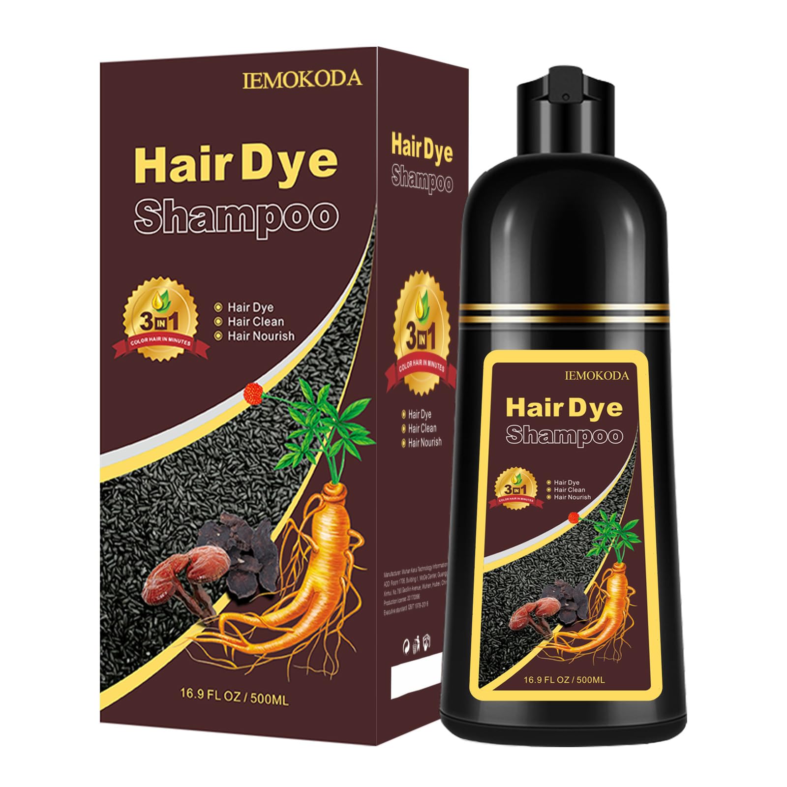 TYAYW Dark Brown Hair Dye Shampoo 3-in-1 for Gray Hair | Natural Color 500ml