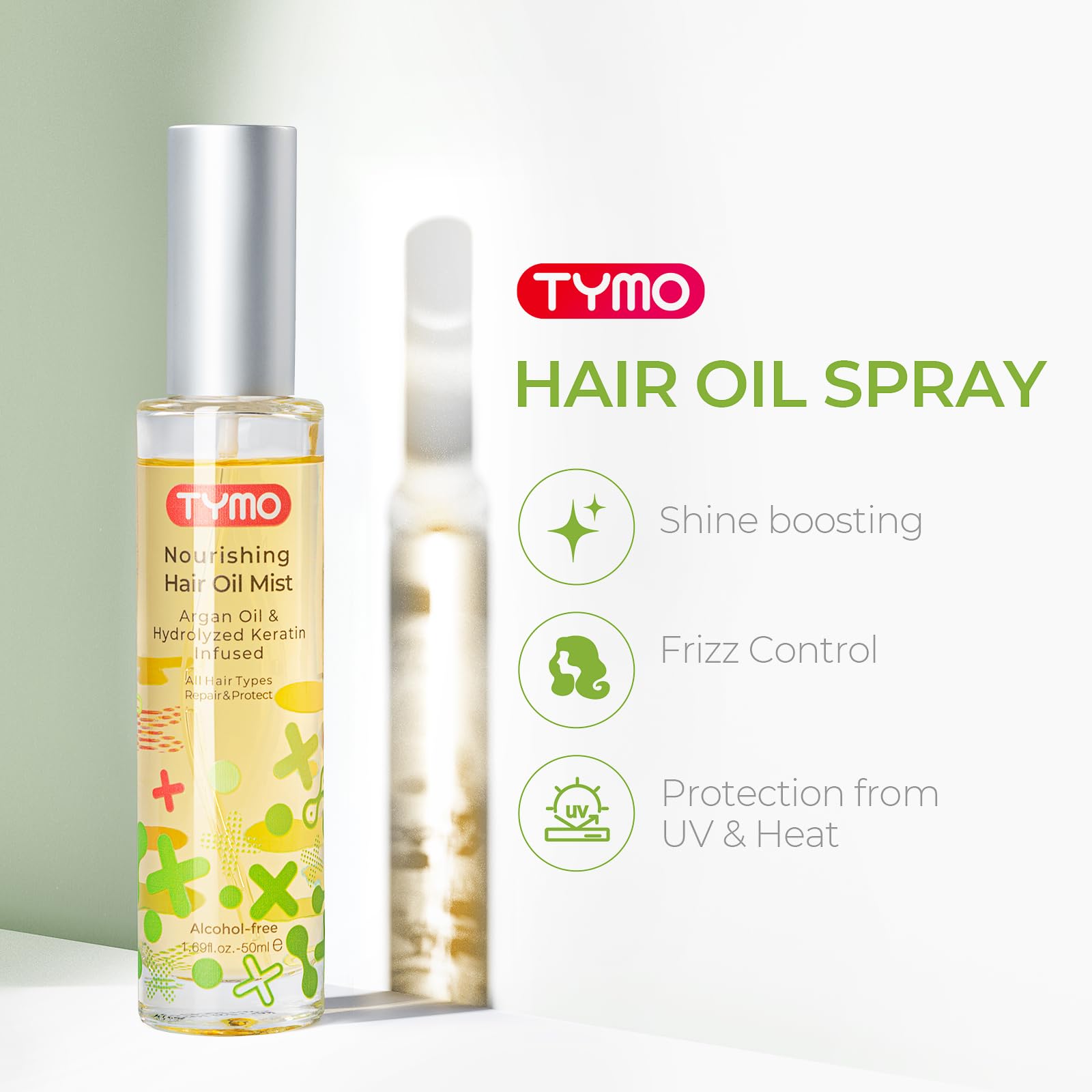 TYMO Argan Hair Oil Spray - Hydrating Organic 6-Blend Oils for Frizz, Shine & Damaged Ends