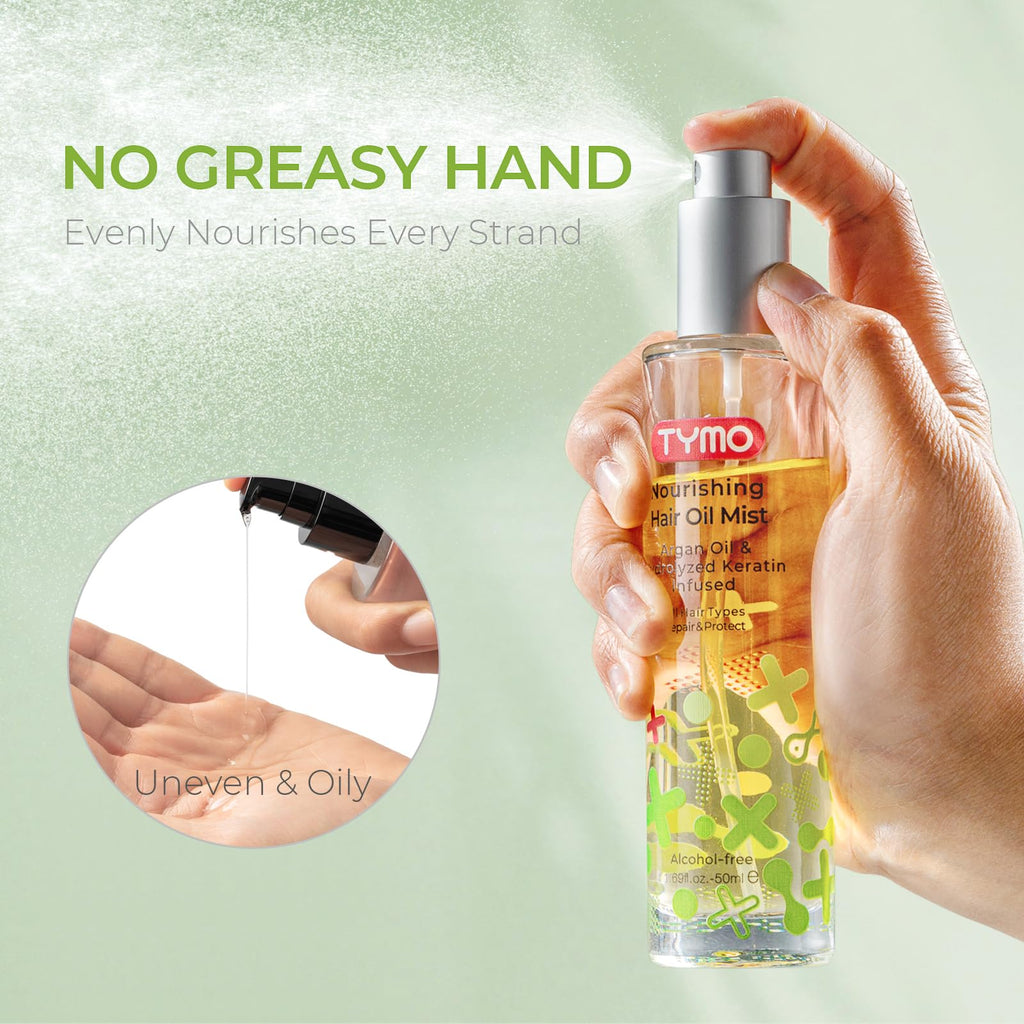 TYMO Argan Hair Oil Spray - Hydrating Organic 6-Blend Oils for Frizz, Shine & Damaged Ends