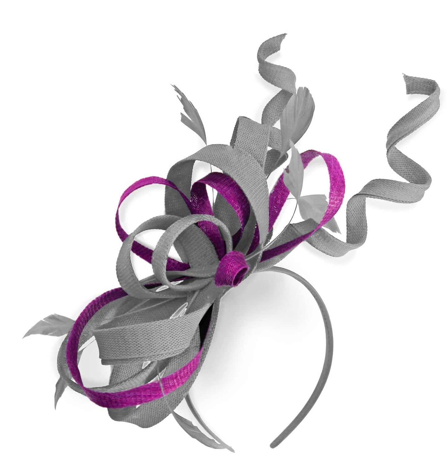 Caprilite Silver Grey and Plum Wedding Swirl Fascinator Headband Alice Band Ascot Races Loop Net