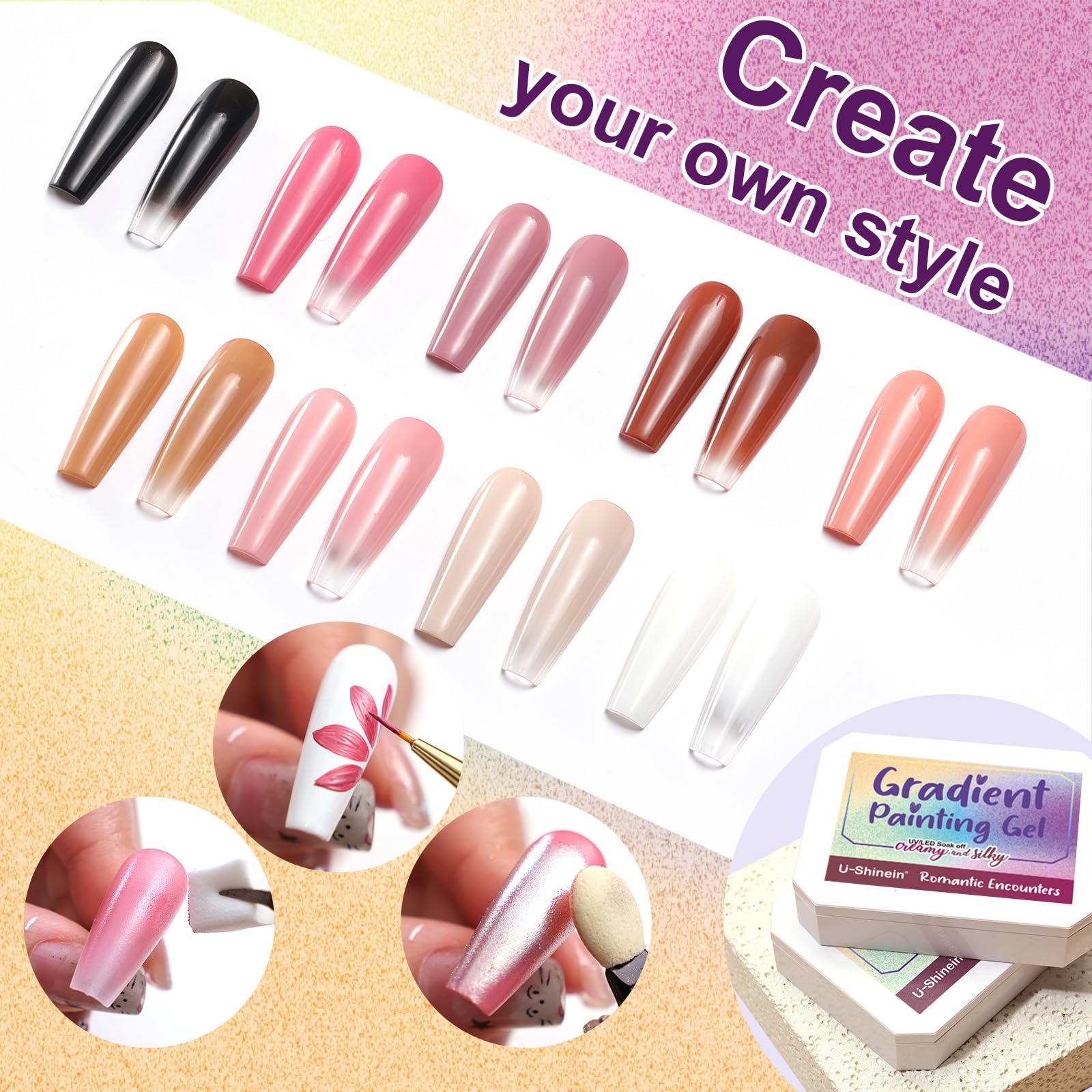 U-Shinein Gradient Painting Gel – 9-Color Ombre Gel Nail Polish Set
