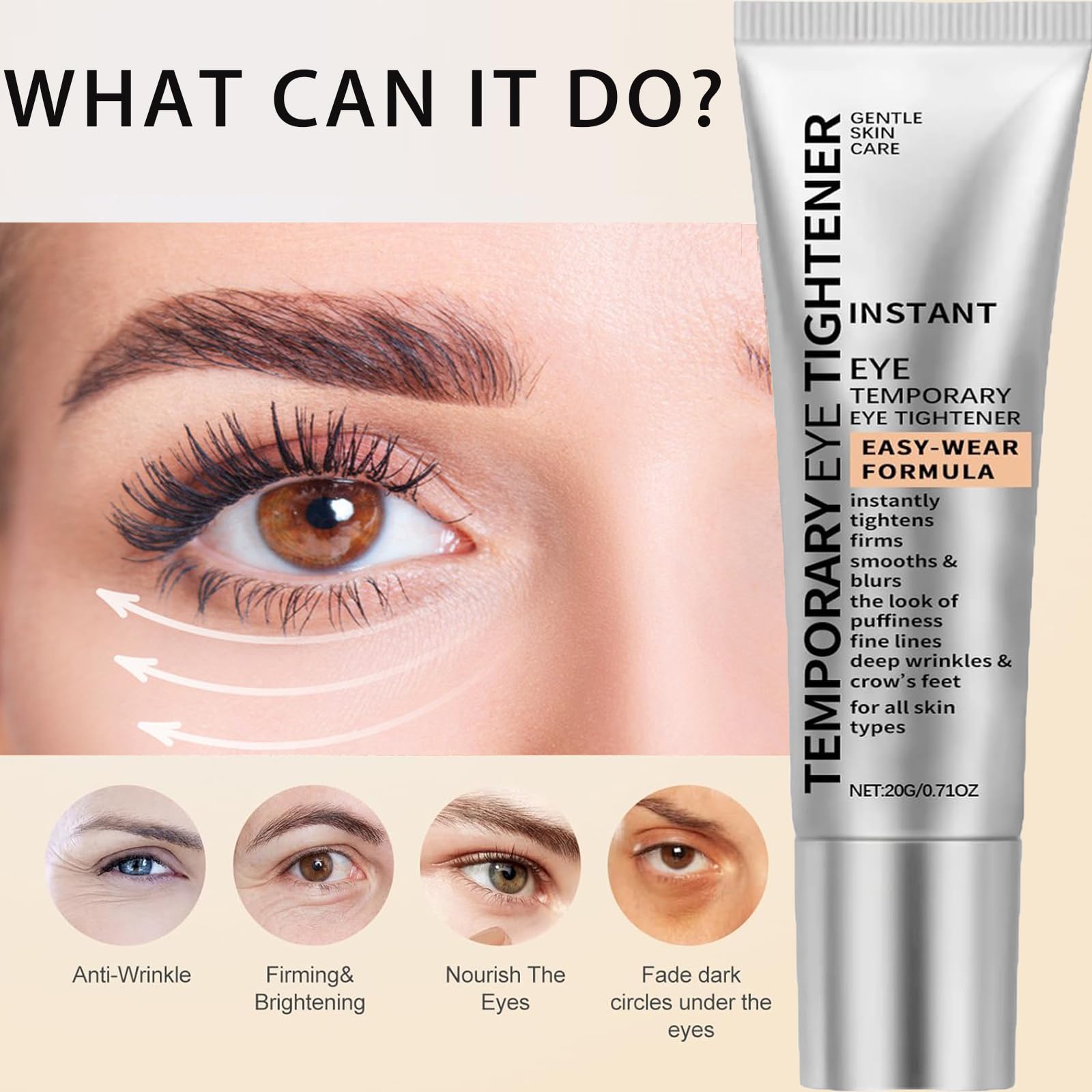 UABUITGLS Instant Firm Eye Tightener – Lightweight Eye Cream with Brush