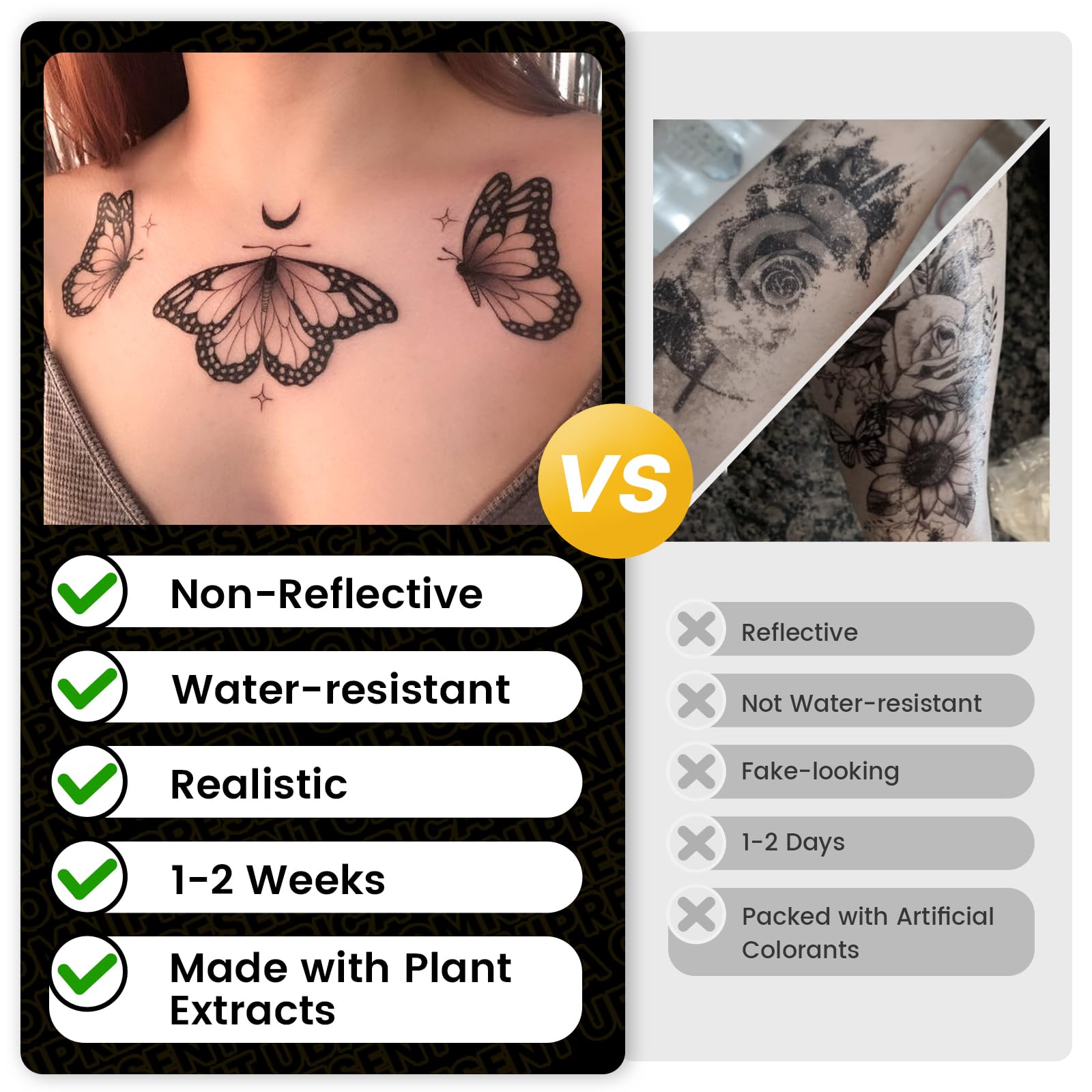 UBICA Semi Permanent Tattoos – 2 Sheets (Snake, Thorns, Eye) 1-2 Weeks
