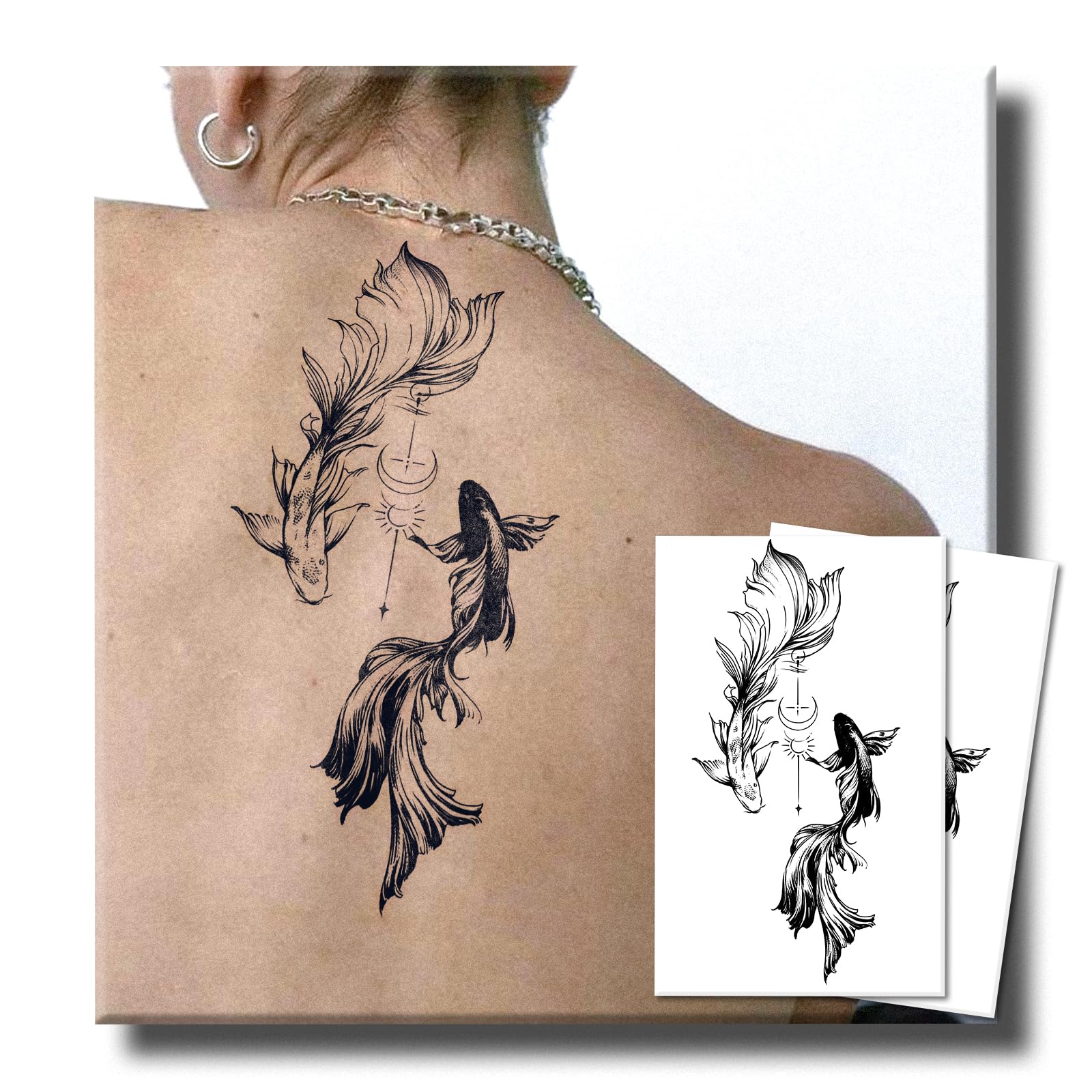UBICA Semi Permanent Tattoo 2 Sheets – Lucky Koi Fish, Waterproof, Develops in 48H, Lasts 1–2 Weeks