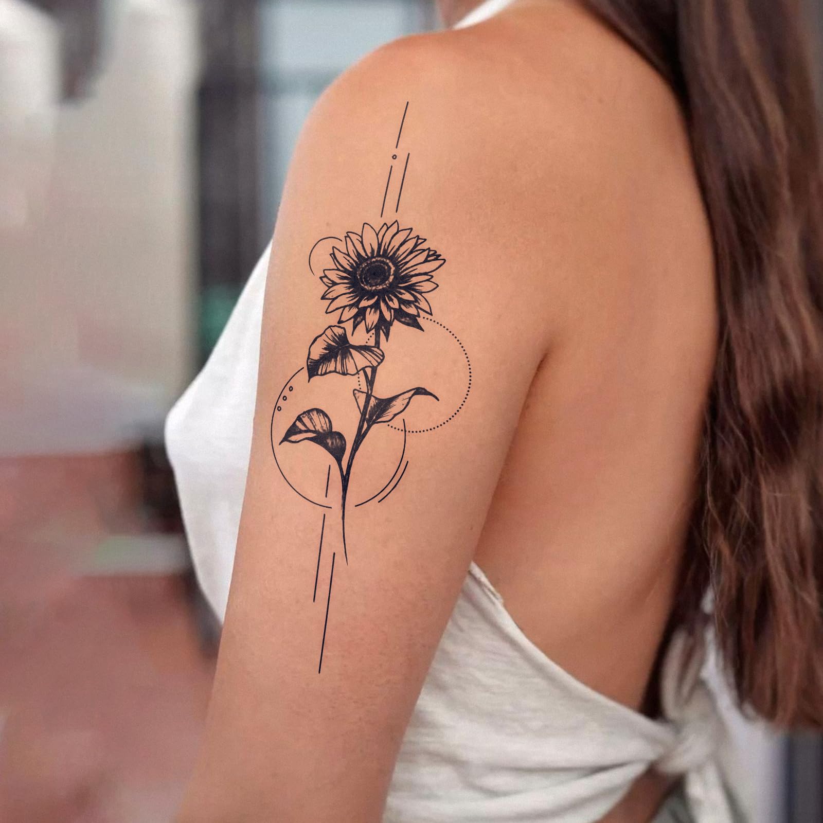 UBICA Large Semi-Permanent Sunflower Tattoo – 2 Sheets, 2-Week Waterproof Floral Designs