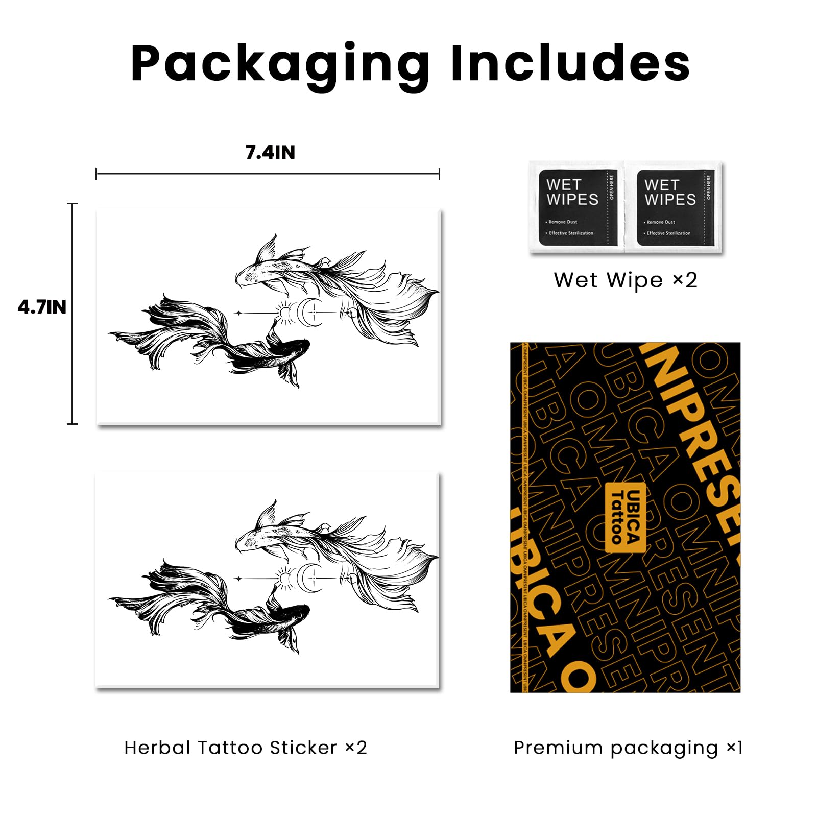 UBICA Semi Permanent Tattoo 2 Sheets – Lucky Koi Fish, Waterproof, Develops in 48H, Lasts 1–2 Weeks