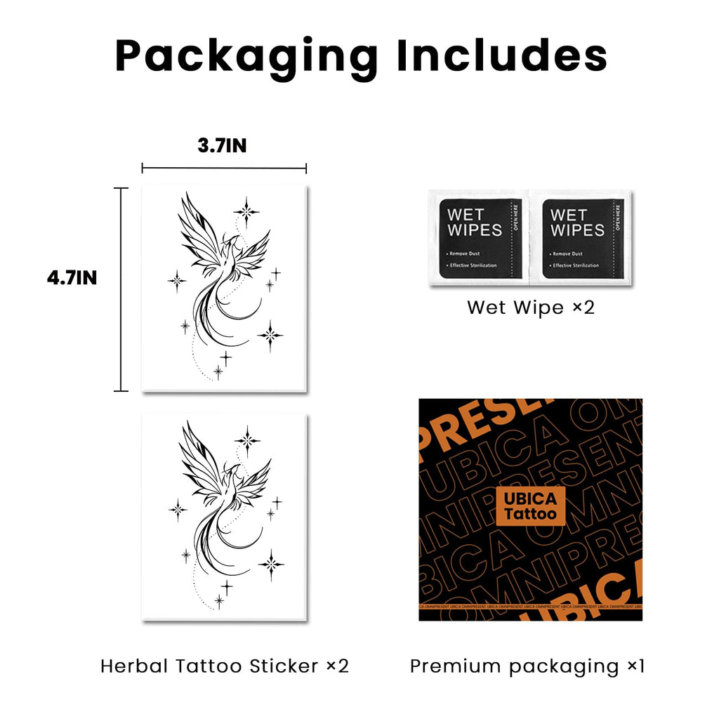 UBICA Semi Permanent Tattoos - 2 Sheets, Waterproof Realistic Back/Arm Designs, Develops in 48H