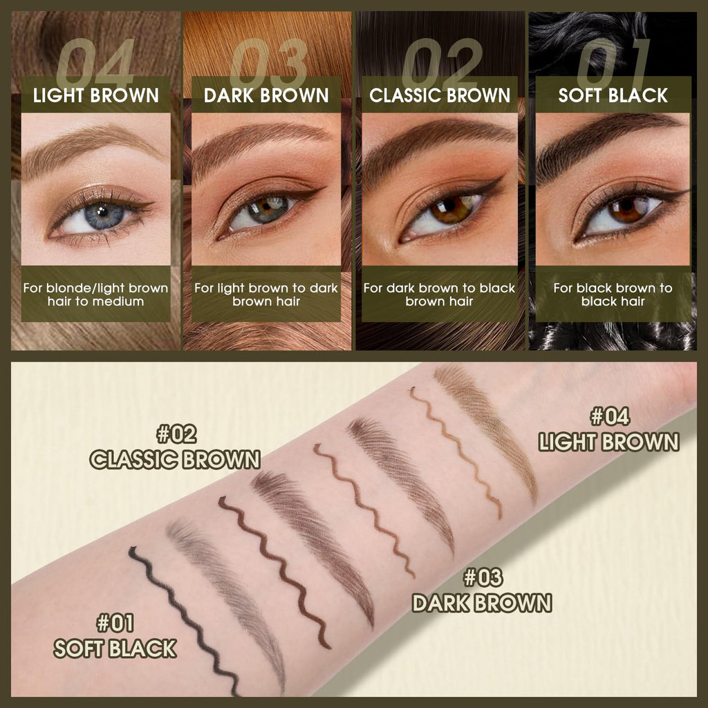 UCANBE Dual-Ended Eyebrow Pen & Gel Liner — 4-Fork Tips, Spoolie, Classic Brown