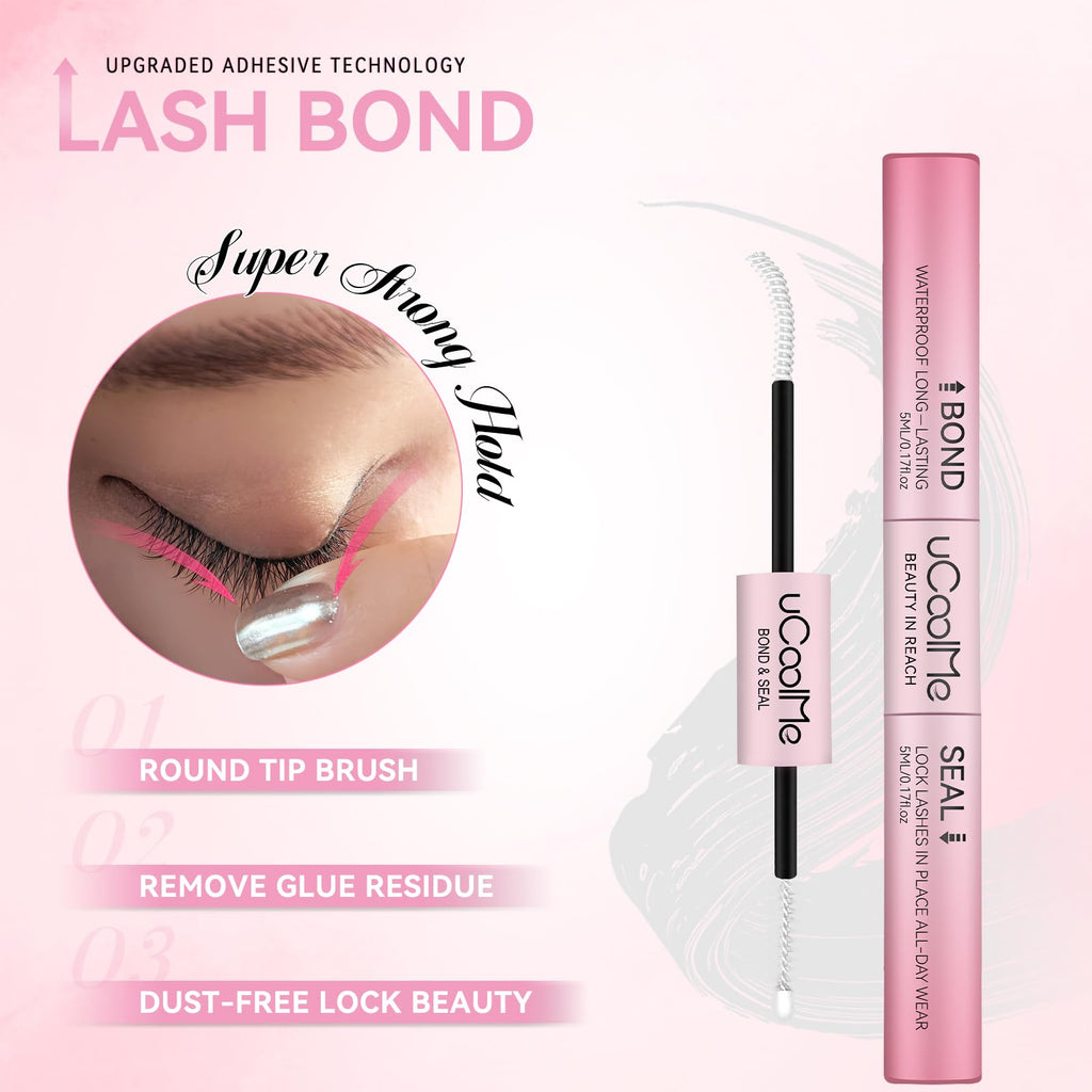 UCOOLME Lash Bond and Seal Waterproof – 10ML 2-in-1 Lash Glue for Clusters