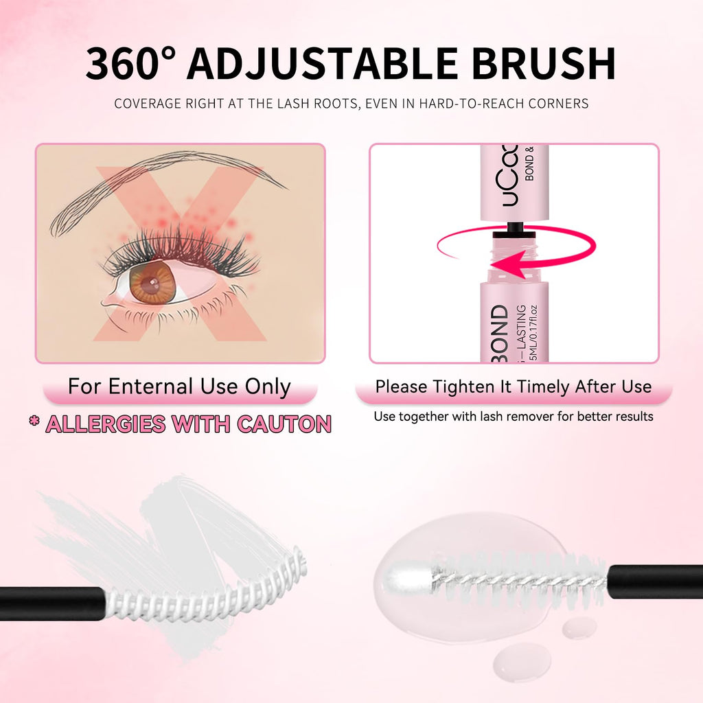 UCOOLME Lash Bond and Seal Waterproof – 10ML 2-in-1 Lash Glue for Clusters