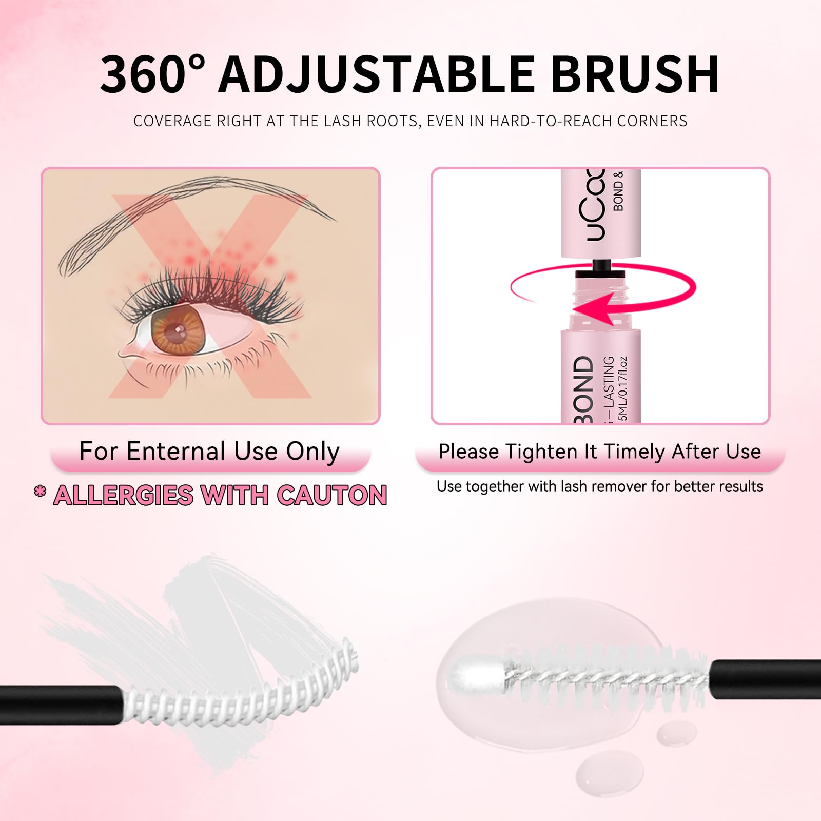 UCOOLME Lash Bond and Seal Waterproof – 10ML 2-in-1 Lash Glue for Clusters