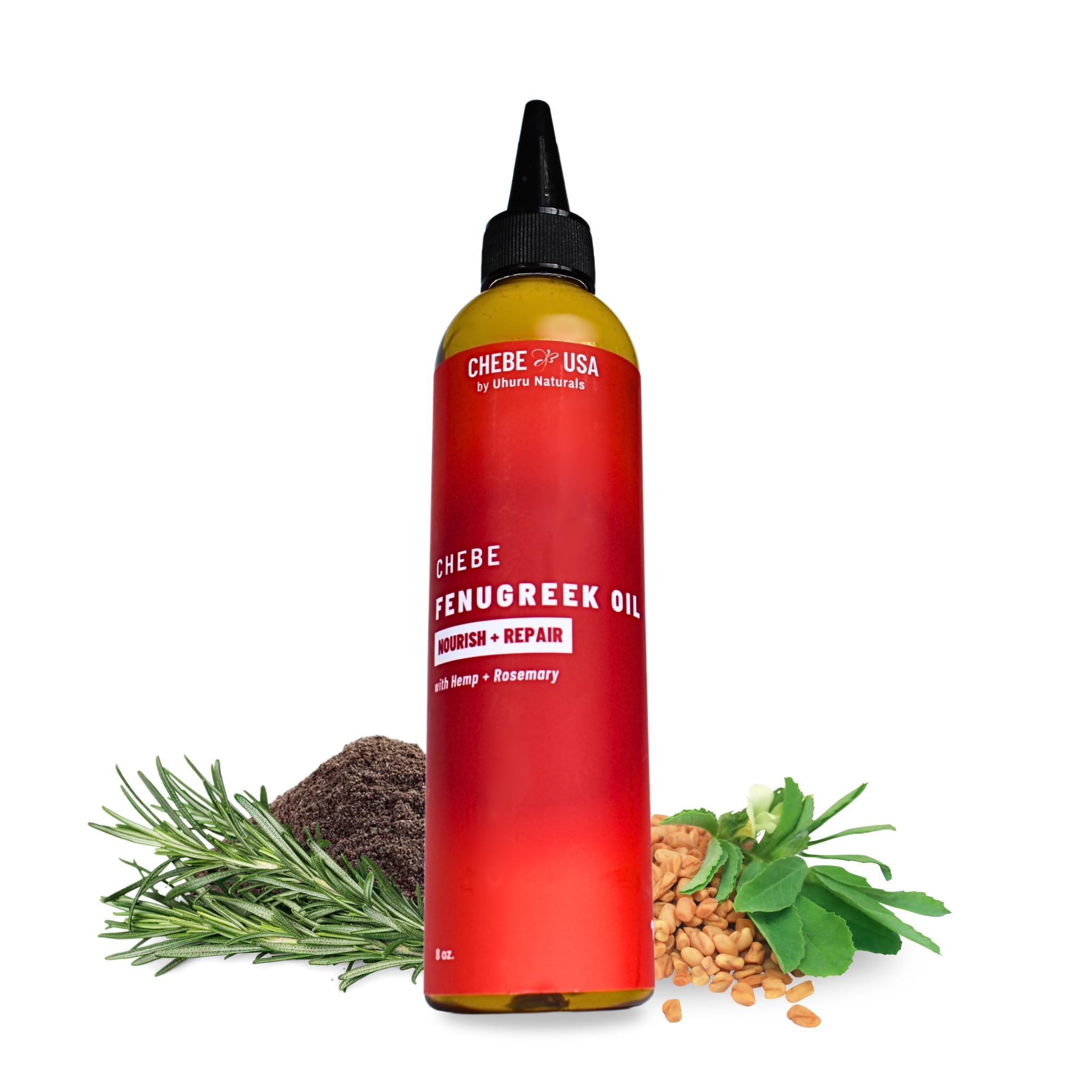 Uhuru Naturals Original Chebe Hair Fenugreek Oil with Rosemary – 8 oz | Strengthen, Moisturize & Support Hair Growth