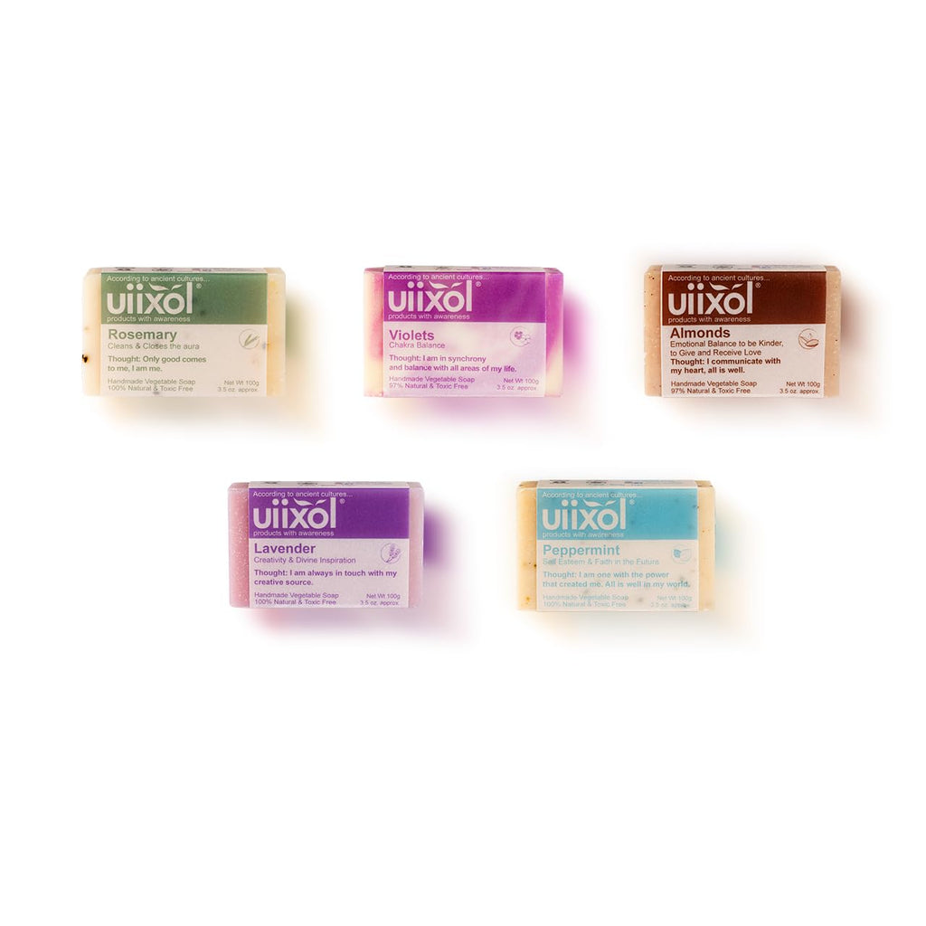 Uiixol Handmade Soap Bars Set of 5 – Almonds, Lavender, Peppermint, Rosemary, Violets (3.5 oz each)