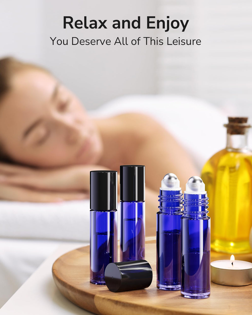 ULG Essential Oil Roller Bottles 48 Pack – 10ml Cobalt Blue Glass with Stainless Steel Rollers
