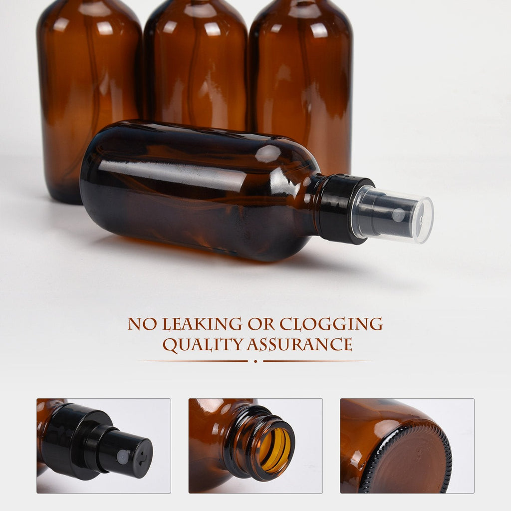 ULG Fine Mist Sprayers – 4 oz Amber Glass Bottles (8-Pack) with DIY Labels