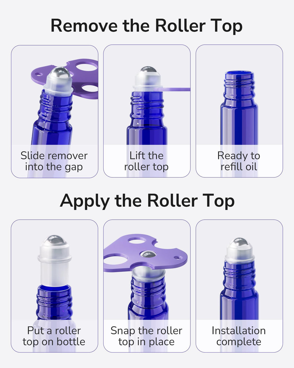 ULG Essential Oil Roller Bottles 48 Pack – 10ml Cobalt Blue Glass with Stainless Steel Rollers