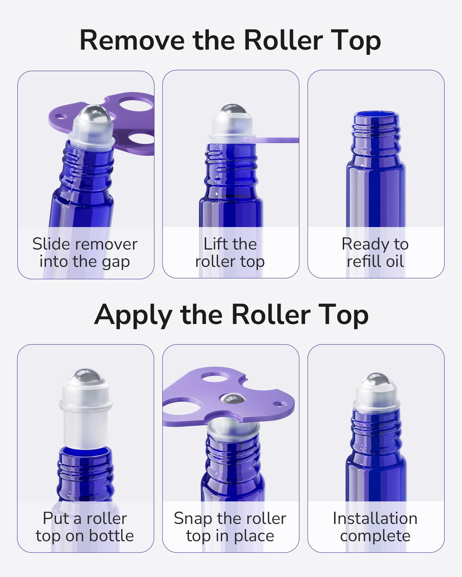 ULG Essential Oil Roller Bottles 48 Pack – 10ml Cobalt Blue Glass with Stainless Steel Rollers