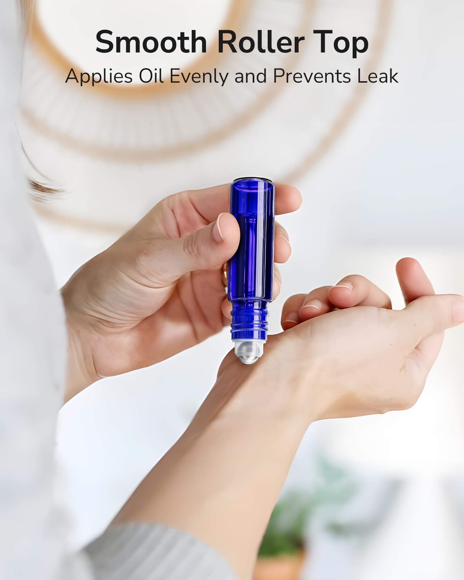 ULG Essential Oil Roller Bottles 48 Pack – 10ml Cobalt Blue Glass with Stainless Steel Rollers