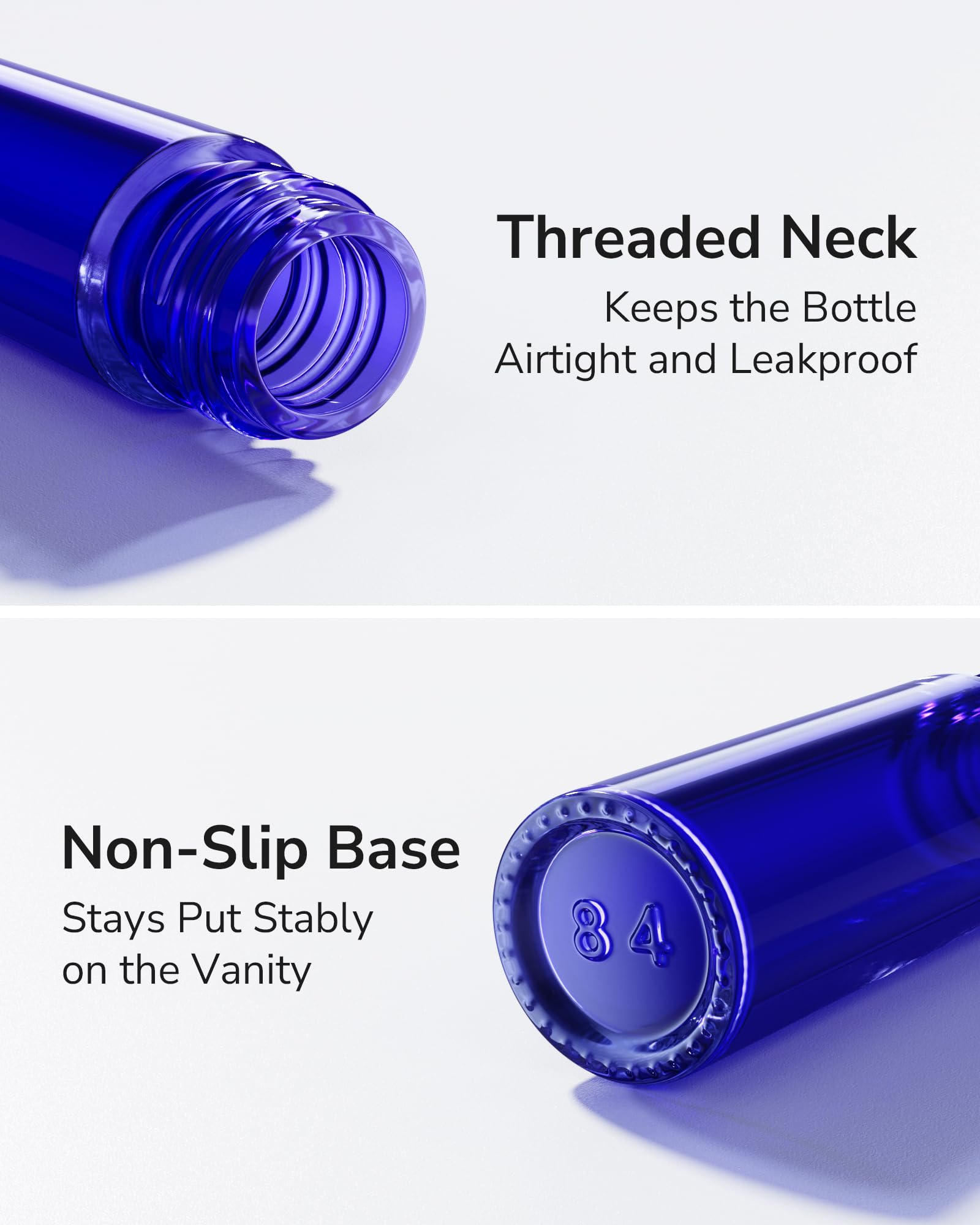 ULG Essential Oil Roller Bottles 48 Pack – 10ml Cobalt Blue Glass with Stainless Steel Rollers