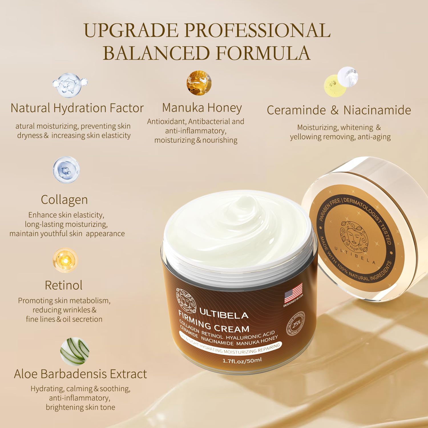 ULTIBELA Tighten & Lift Neck Cream – Deep Hydration, Retinol & Collagen (1.7 fl oz)