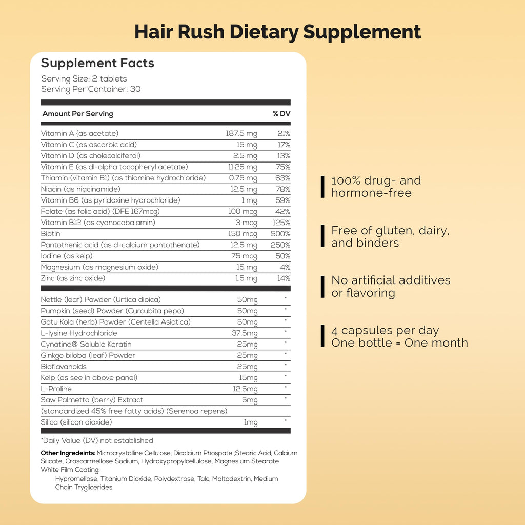Ultrax Labs Hair Rush | Maxx Hair Growth & Anti Hair Loss Nutrient Solubilized Keratin Vitamin Supplement, 60 Tablets