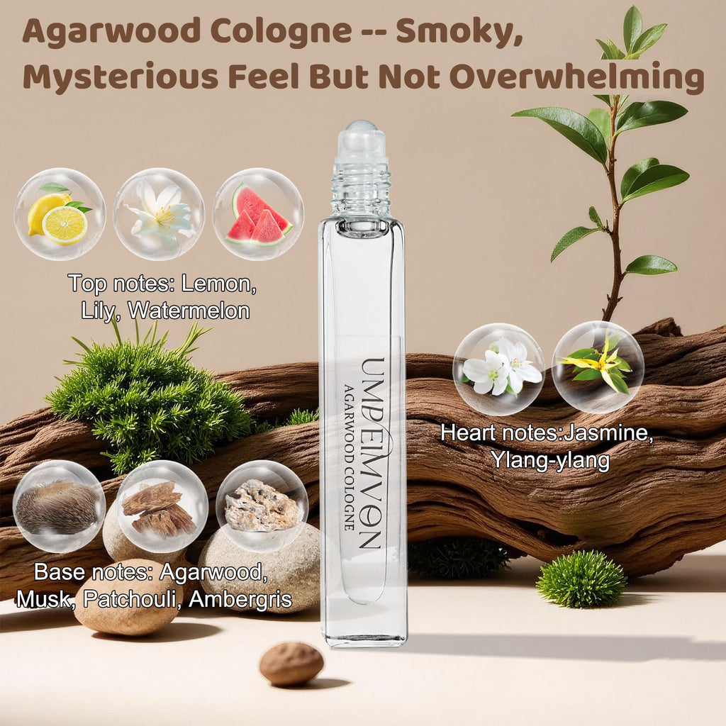 Umpeimvon 3 Pack Unisex Cologne – Classic, Sandalwood & Agarwood Roll-On Perfume Oils (0.33 fl oz each)