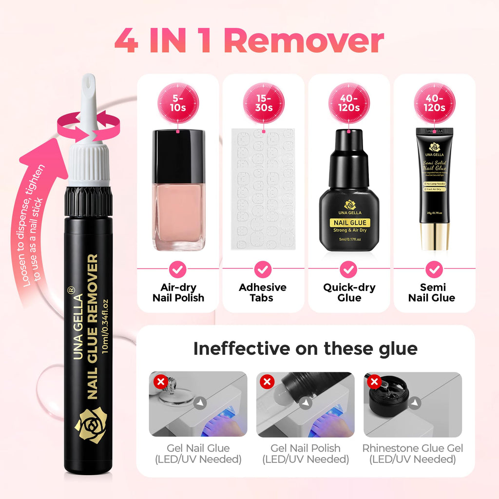 UNA GELLA Nail Glue Remover for Press-On Nails – Gentle, Non-Acetone, 2x10ml