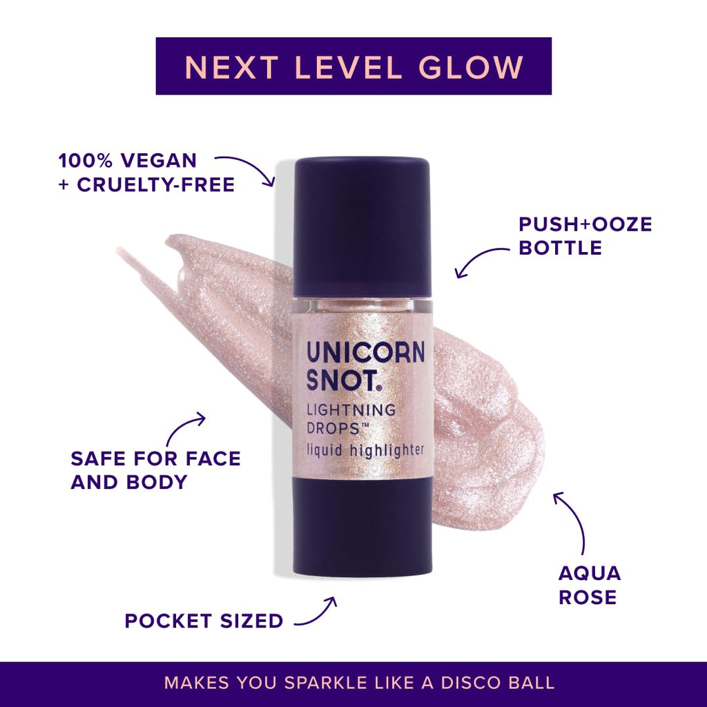 Unicorn Snot Lightning Drops Liquid Highlighter – Buildable Glow for Face & Body (Aqua Rose/Nymph) | Cruelty-Free