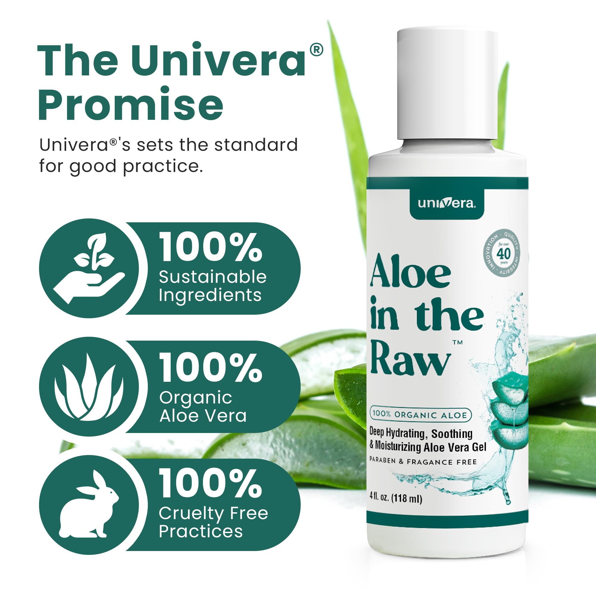 Univera Aloe in the Raw – 100% Pure Organic Aloe Vera Gel for All Skin Types (4 oz)