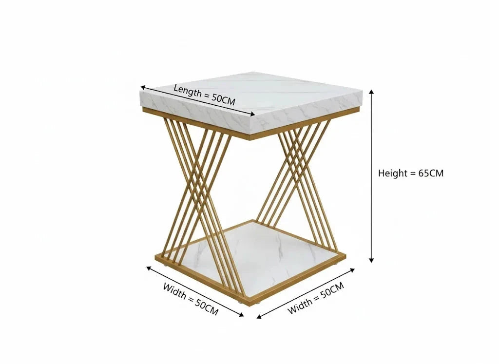 Chic Modern Square Side Table with Faux Marble Top