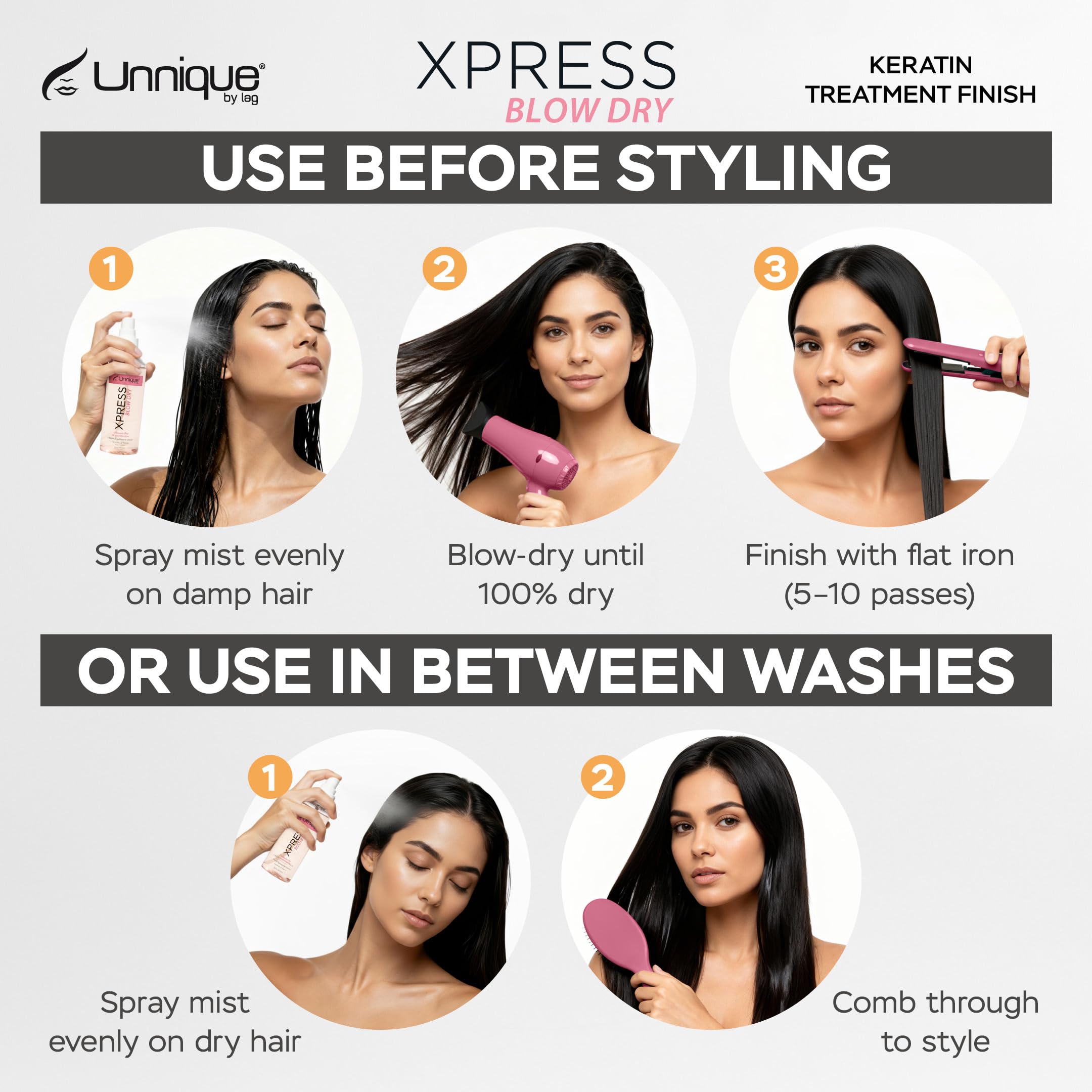 Unnique By Lag UNNIQUE Xpress Blow Dry Spray - Frizz Control, Shine & Quick Dry