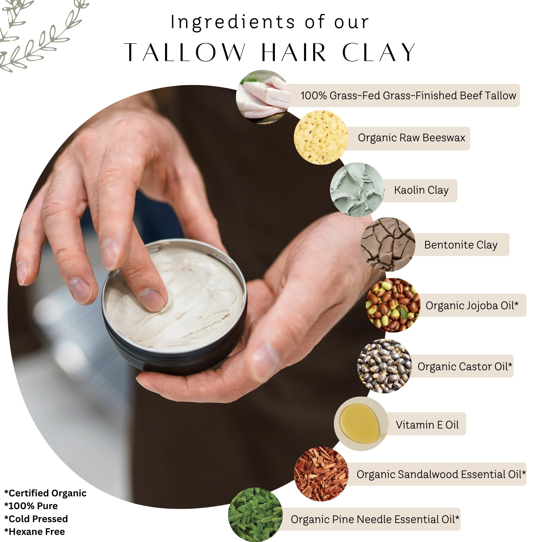 Untamed Organics Tallow Hair Clay | Medium Hold, Natural Finish | Grass-Fed Tallow Pomade | 2 FL. OZ.
