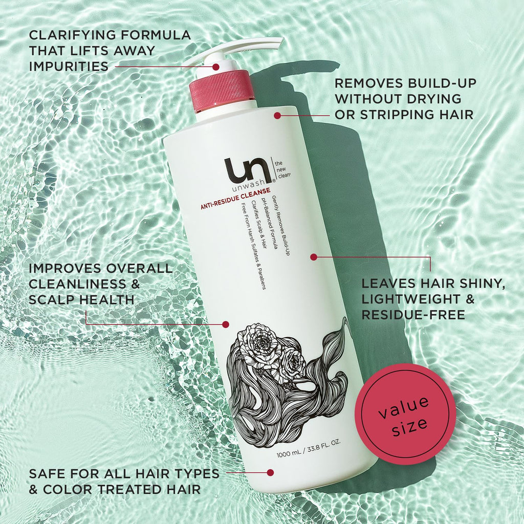 Unwash Anti-Residue Cleanse – Gentle, pH-Balanced Clarifying Shampoo, 33.8 oz