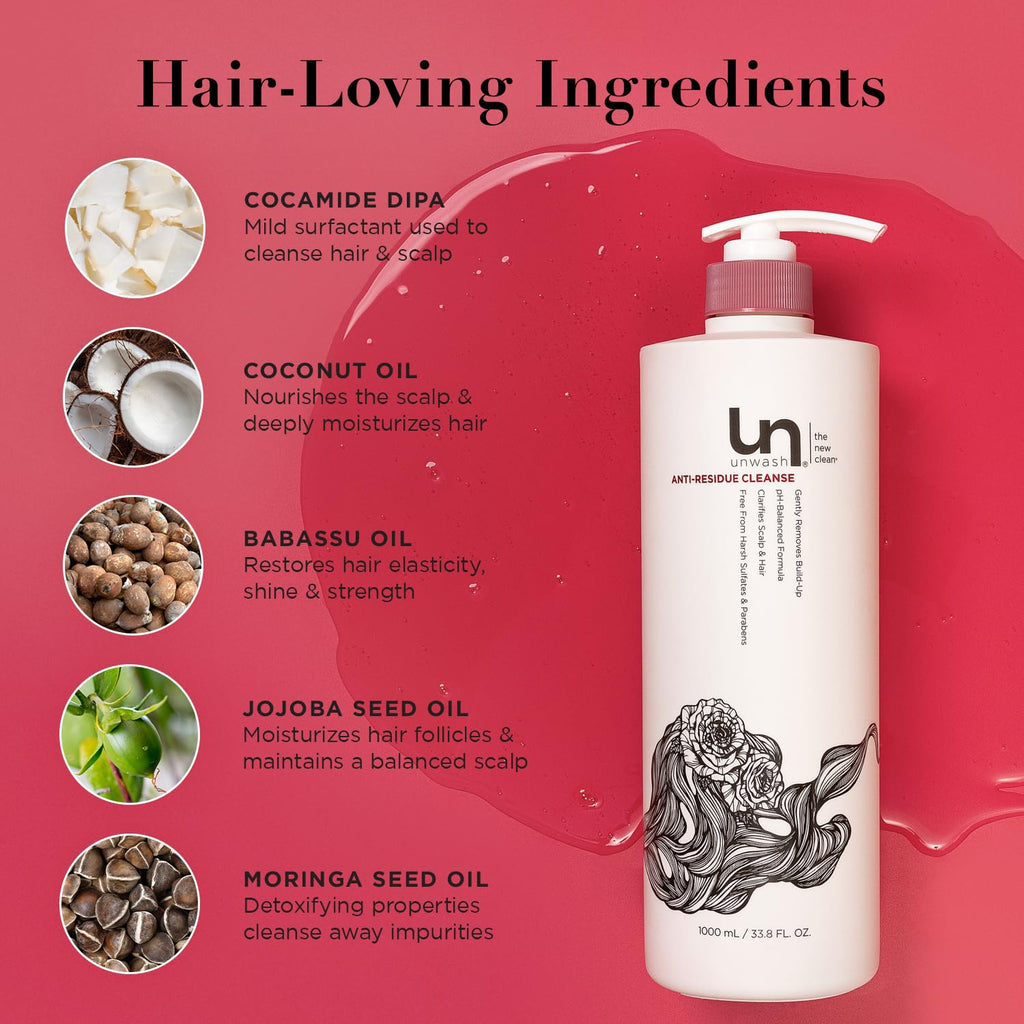 Unwash Anti-Residue Cleanse – Gentle, pH-Balanced Clarifying Shampoo, 33.8 oz