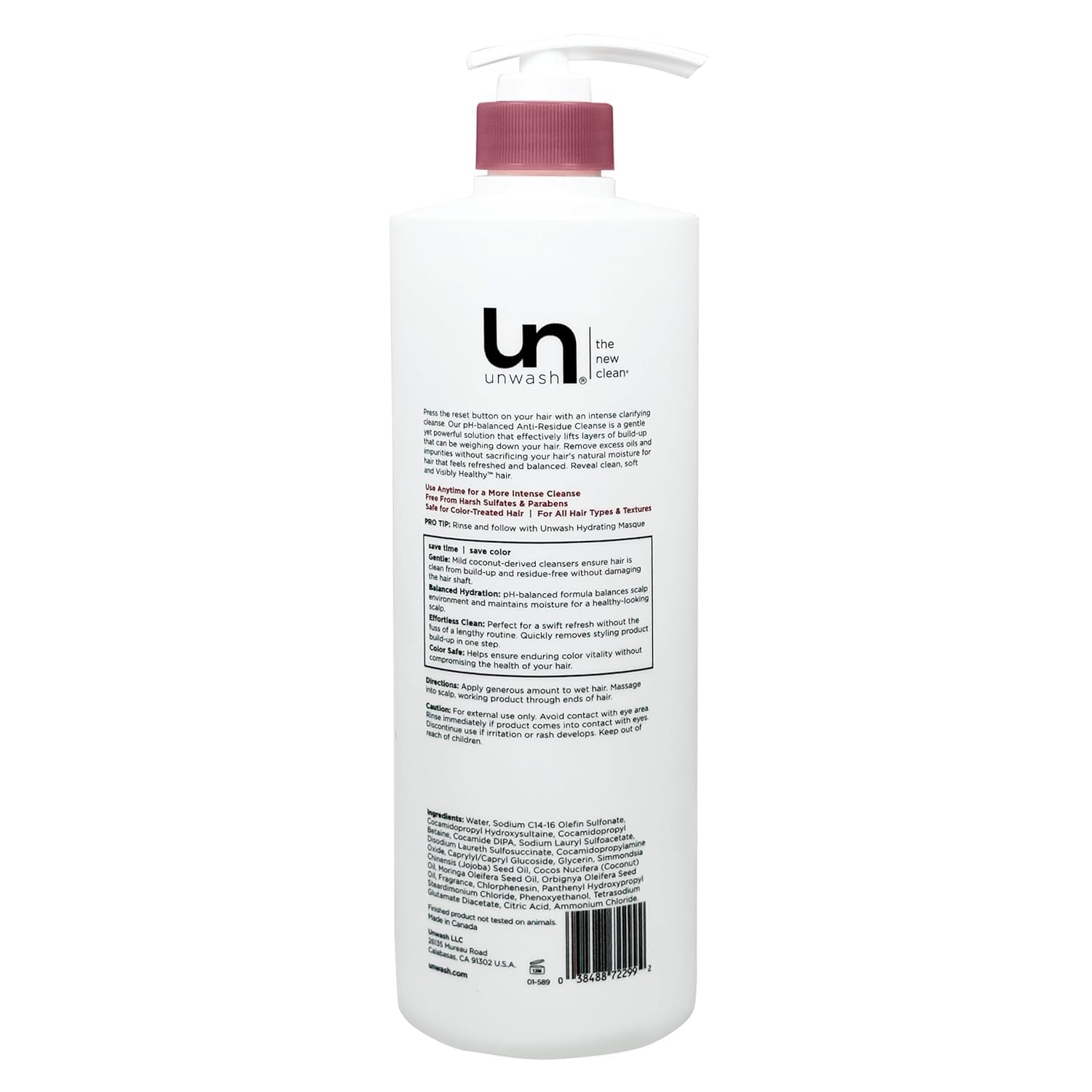Unwash Anti-Residue Cleanse – Gentle, pH-Balanced Clarifying Shampoo, 33.8 oz
