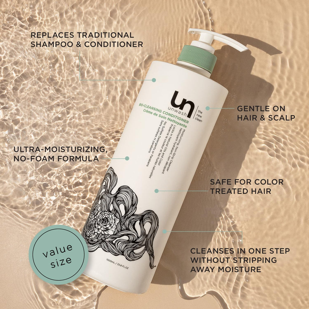Unwash Bio-Cleansing Conditioner – Gentle Hydrating Co-Wash for Curly & Dry Hair, 33.8 fl oz