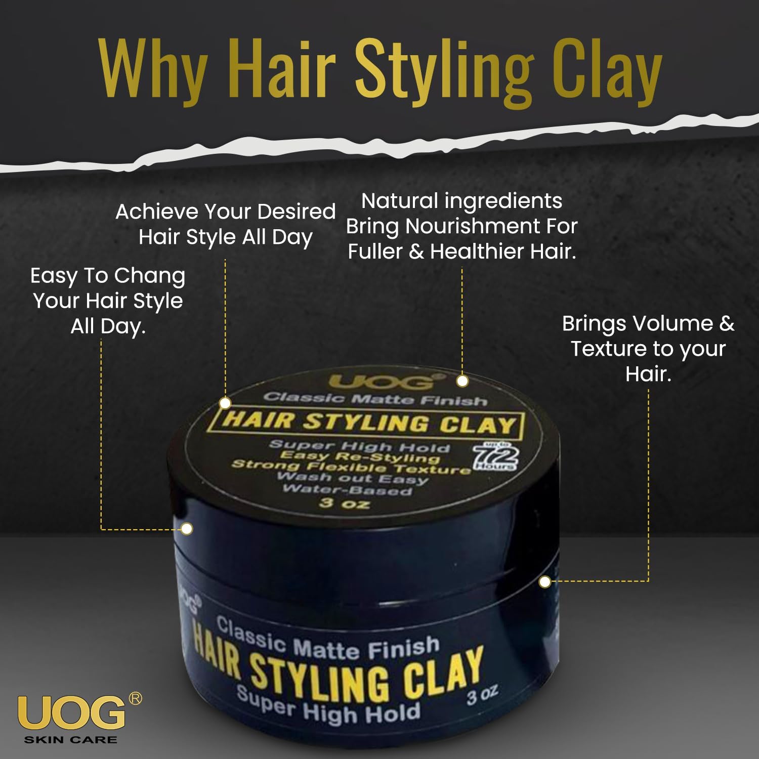 UOG United One Hair Styling Clay – High Hold, Matte Finish, Wash-Out