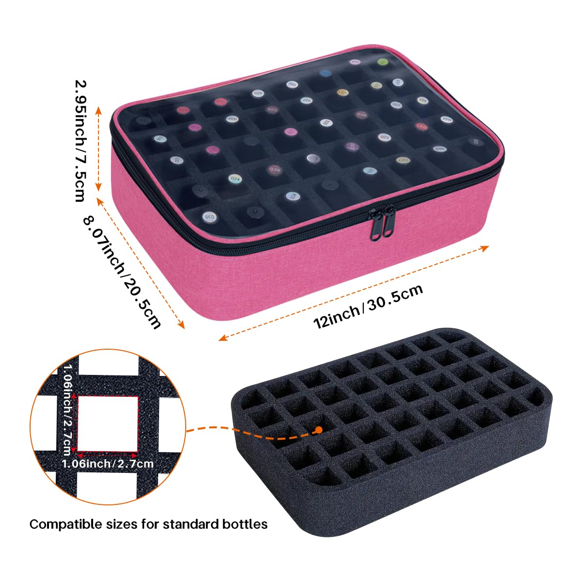 UOZL Small Clear Nail Polish Organizer – Holds 40 Bottles (15ml) Rose Red
