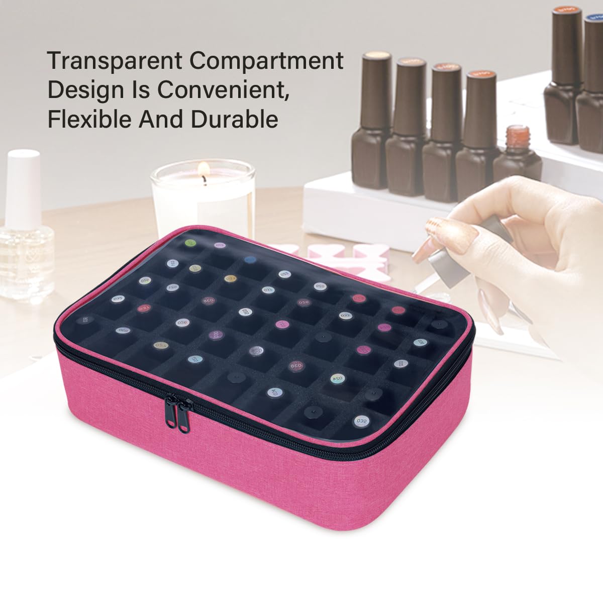 UOZL Small Clear Nail Polish Organizer – Holds 40 Bottles (15ml) Rose Red